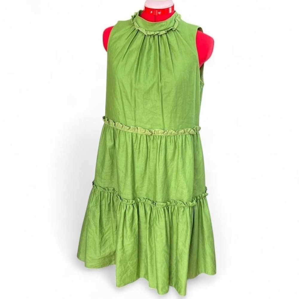 Vince Camuto linen cotton green tiered dress with ruffles size 8 wedding guest